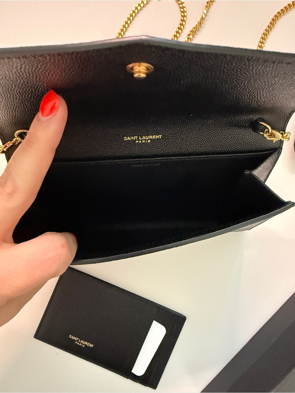 YSL Saint Laurent Black Envelope Chain Wallet - Gold Hardware - Picture 3 of 7